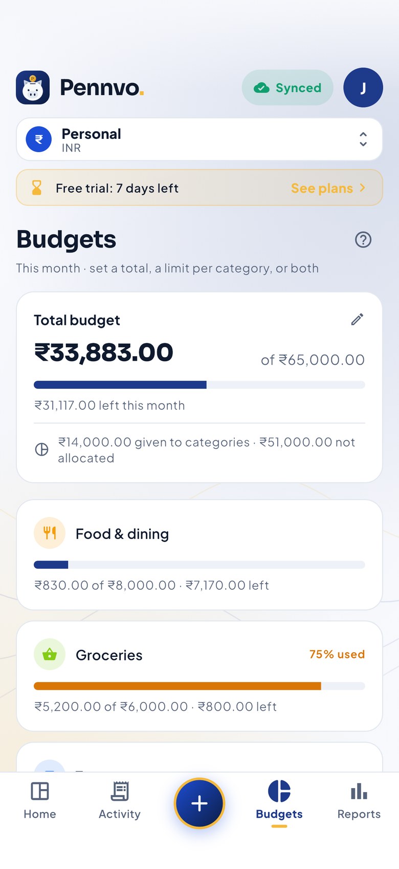 Total budget with category budgets